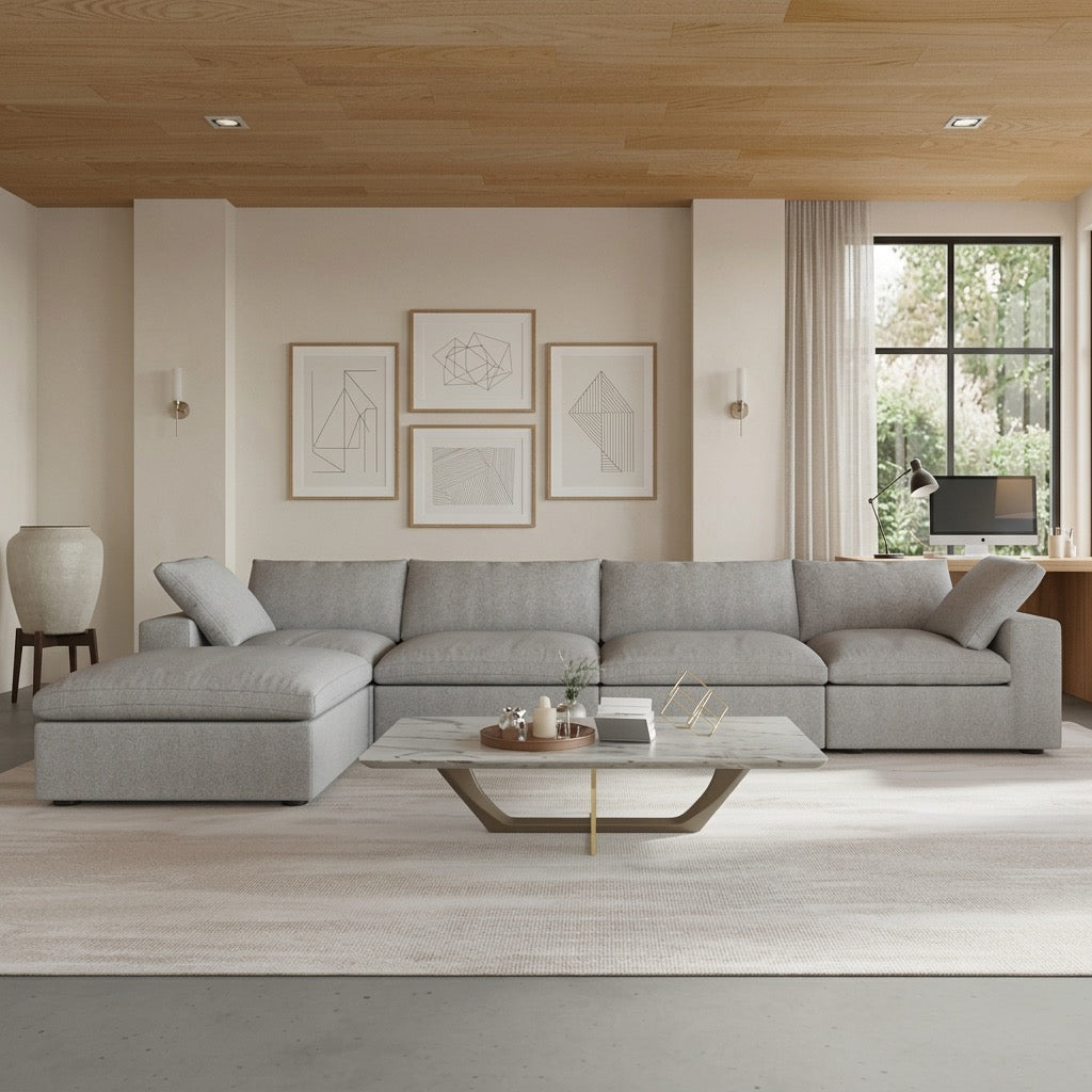 Gray 5 Piece Cloud Couch Modular Sofa