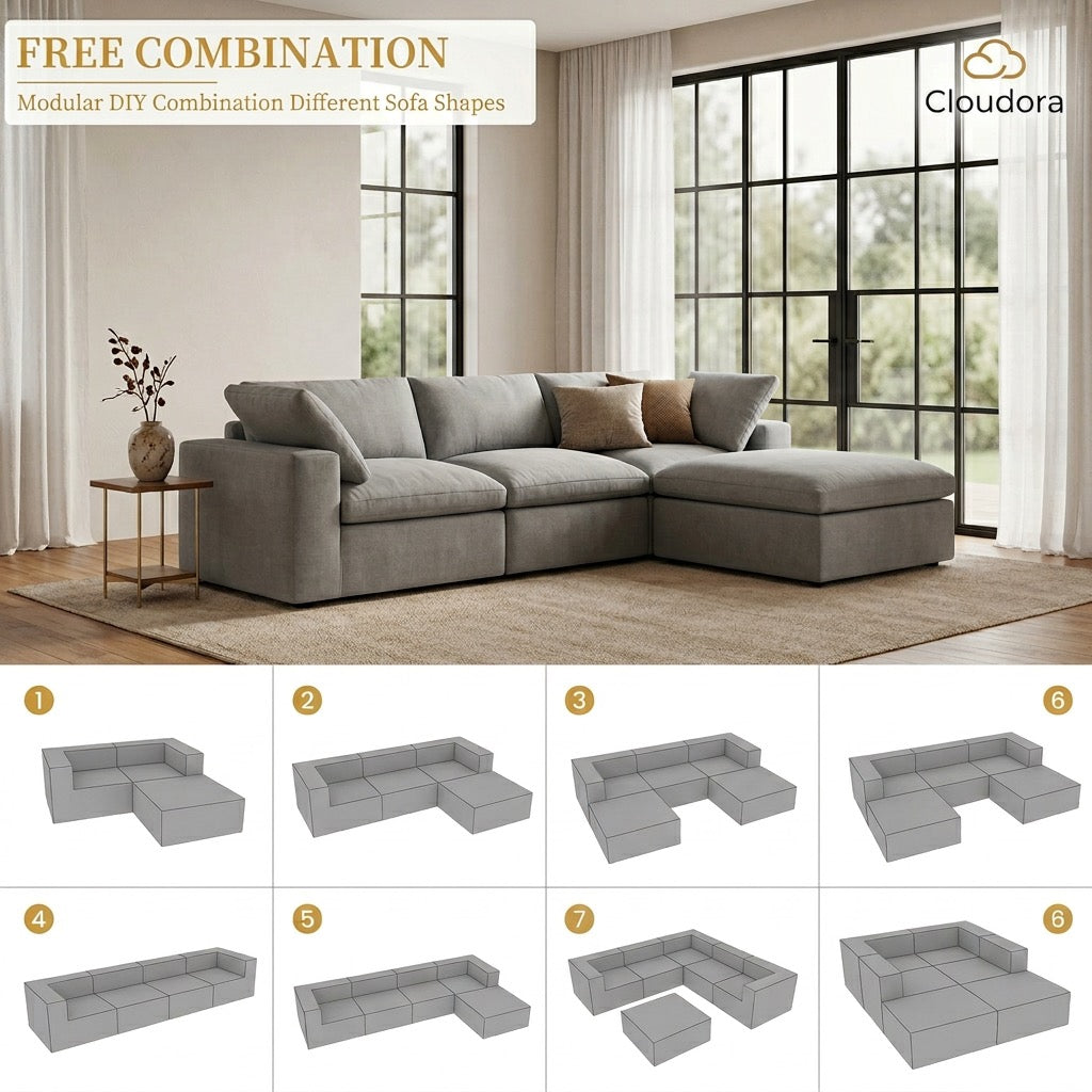 Gray 4 Piece Cloud Couch Modular Sofa
