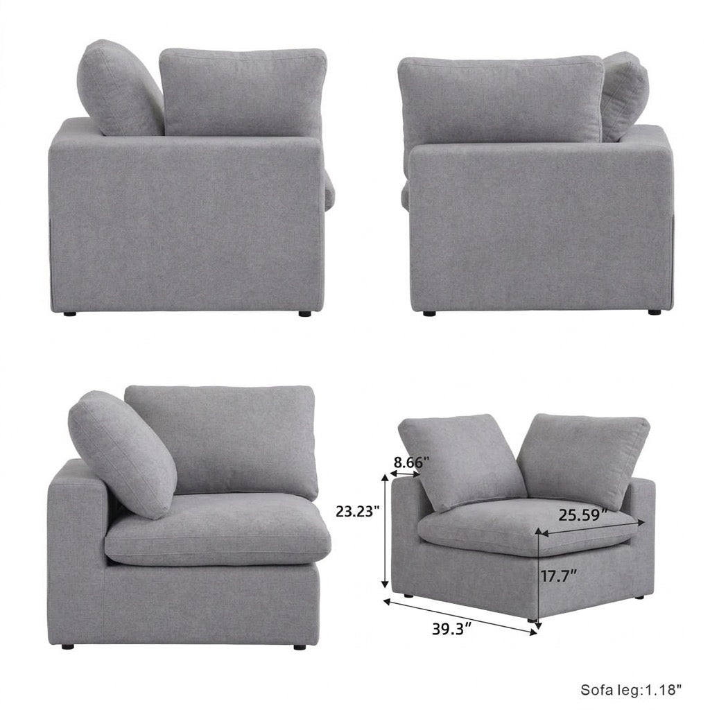 Gray 4 Piece Cloud Couch Modular Sofa