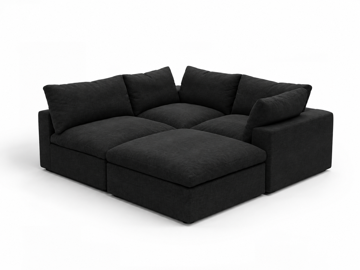 White 4-piece Pit Cloud Couch by Cloudora with plush cushions and soft fabric, perfect for lounging and relaxation.