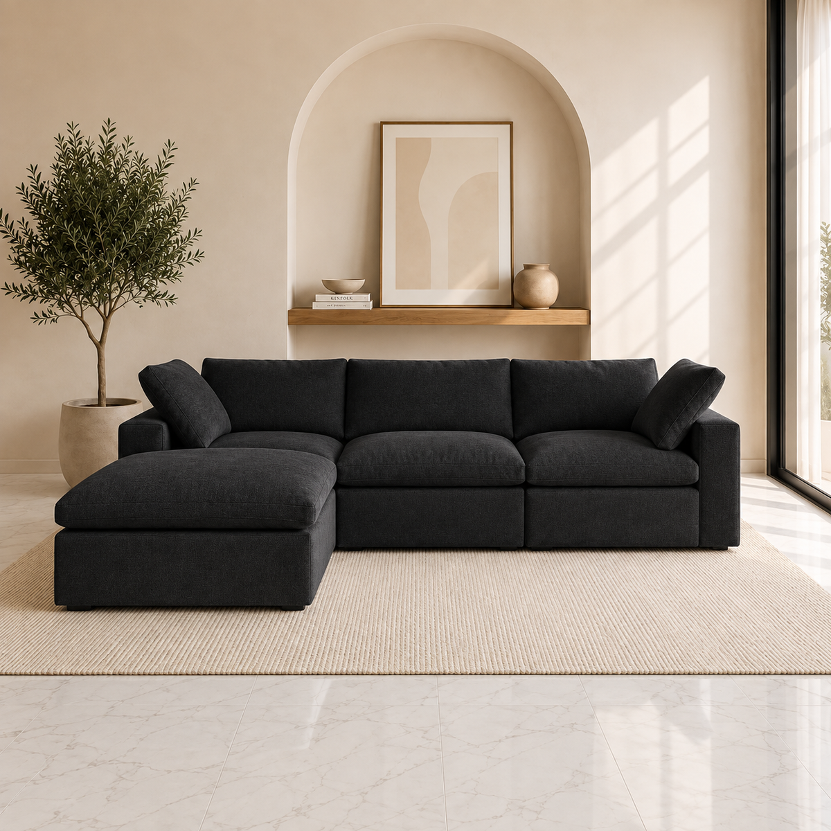 White 4-piece Pit Cloud Couch by Cloudora featuring plush cushions and a modern low-profile design for comfortable lounging.