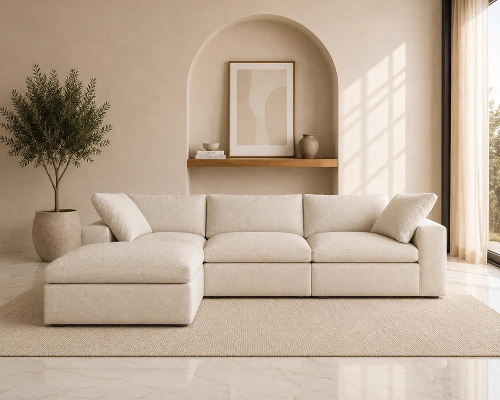 White 4-piece Pit Cloud Couch by Cloudora with soft, plush cushions and modern design for comfortable lounging.